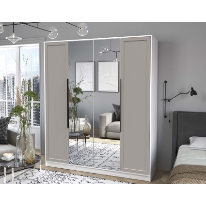 Шкаф распашной Тренд КТ-Ш4 (з) (Белый платинум ЛДСП/ Луна ЛМДФ) Ш1800 В2128 Г547